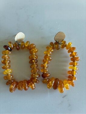 Anthropologie Amber Tone Bead Hoop Earrings